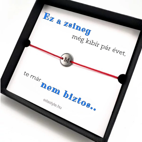 Öregszel karkötő EGYEDI gravírozható kör medállal Piros