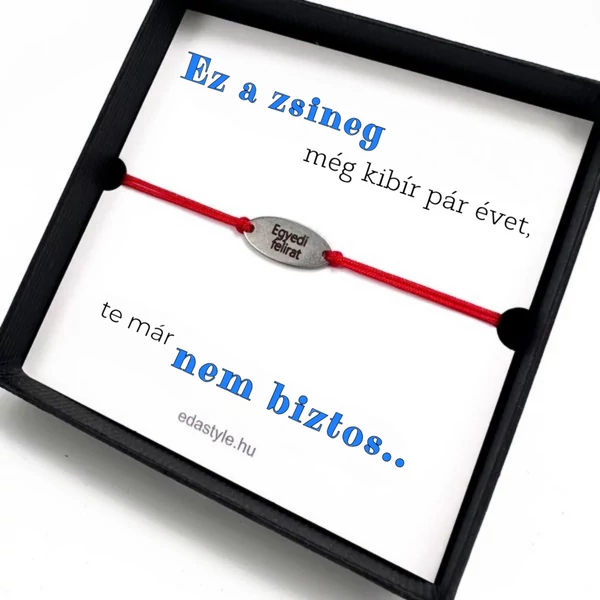 Öregszel karkötő EGYEDI gravírozható ovális medállal Piros