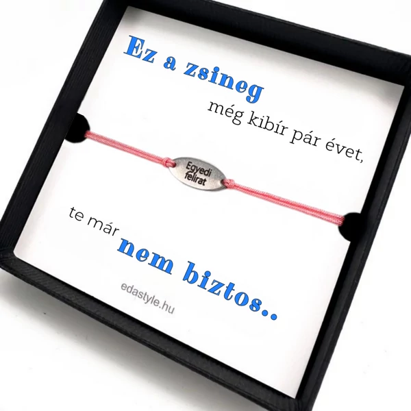 Öregszel karkötő EGYEDI gravírozható ovális medállal Rózsaszín