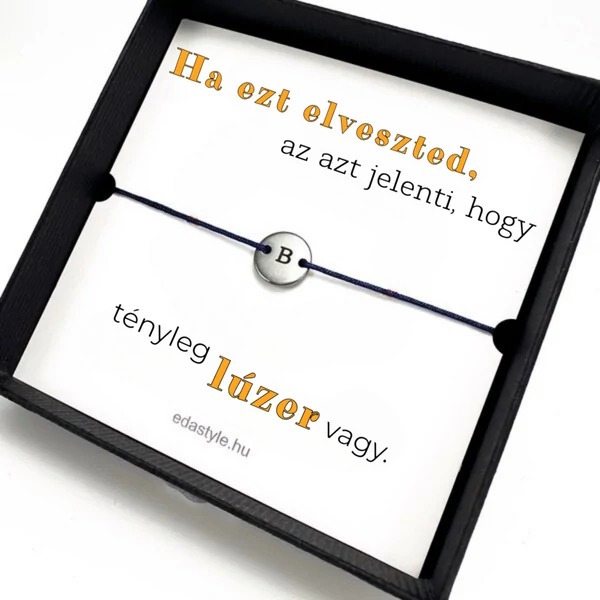 Lúzer vagy zsineg karkötő gravírozható kör medállal Fekete