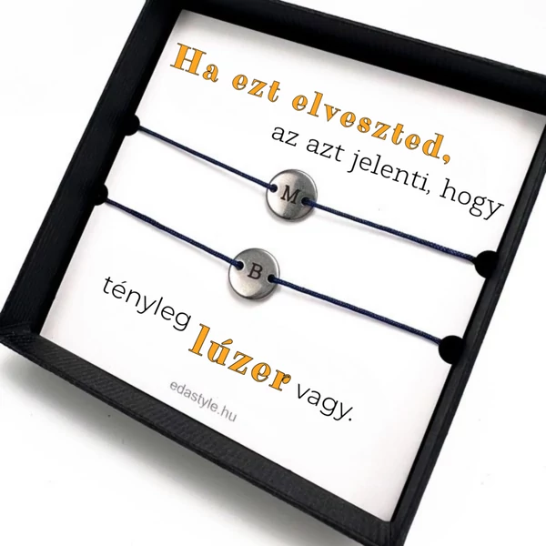 Lúzer vagy Páros karkötő EGYEDI gravírozható kör medállal Kék