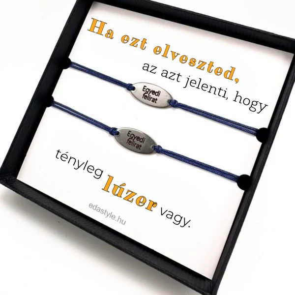 Lúzer vagy Páros karkötő EGYEDI gravírozott ovál medállal Kék