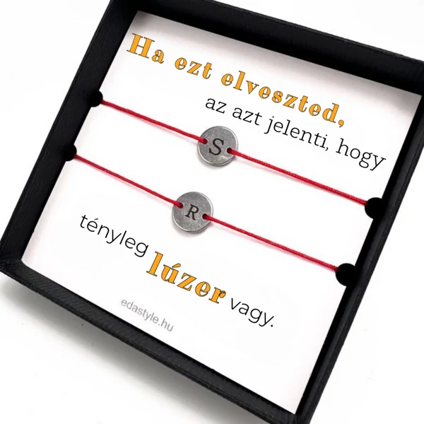 Lúzer vagy Páros karkötő EGYEDI gravírozható kör medállal Piros