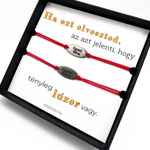 Lúzer vagy Páros karkötő EGYEDI gravírozott ovál medállal Piros