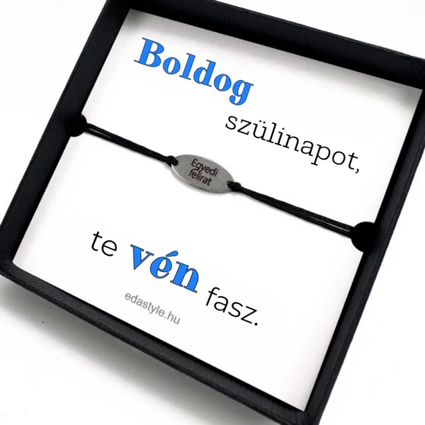 Vén fasz karkötő EGYEDI gravírozható ovális medállal Fekete