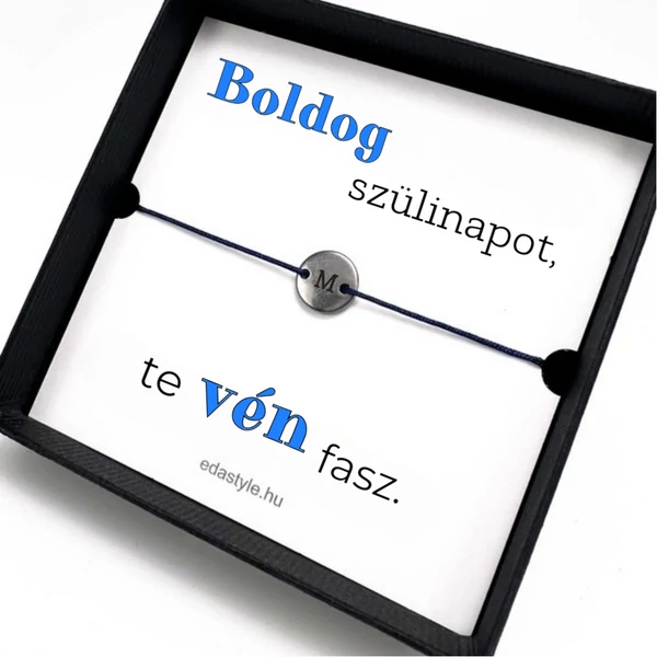 Vén fasz karkötő EGYEDI gravírozható kör medállal Kék