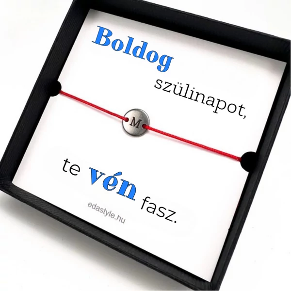 Vén fasz karkötő EGYEDI gravírozható kör medállal Piros