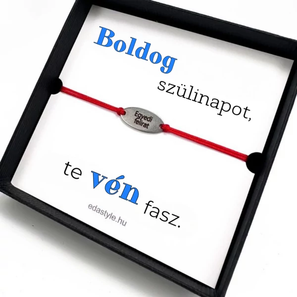 Vén fasz karkötő EGYEDI gravírozható ovális medállal Piros