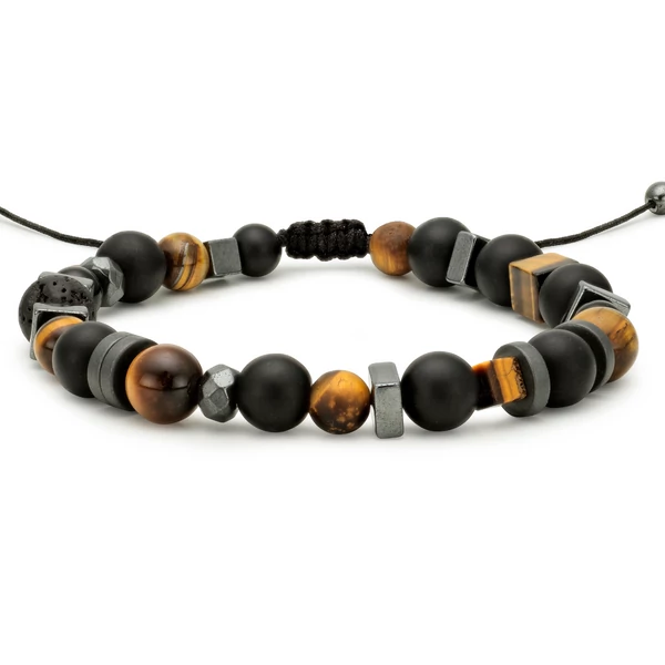 Agate and matte onyx rosegold zircon ball beaded bracelet