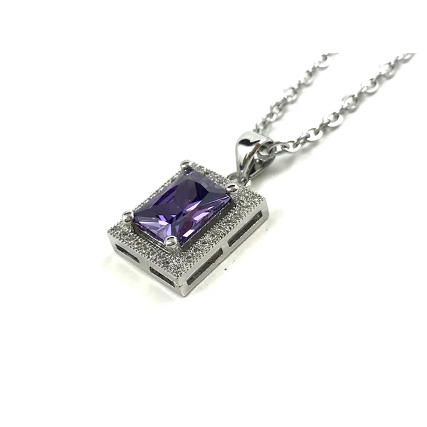 Silver steel necklace with crystal