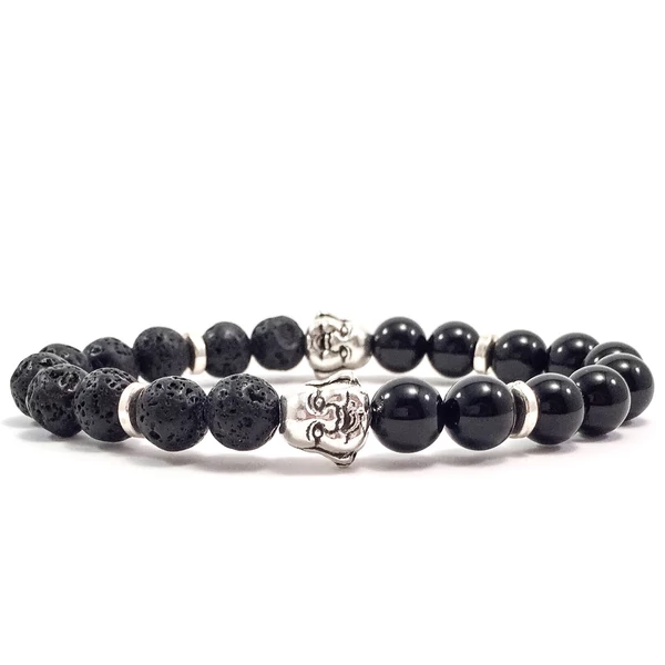 Ónix és láva feles buddha karkötő 