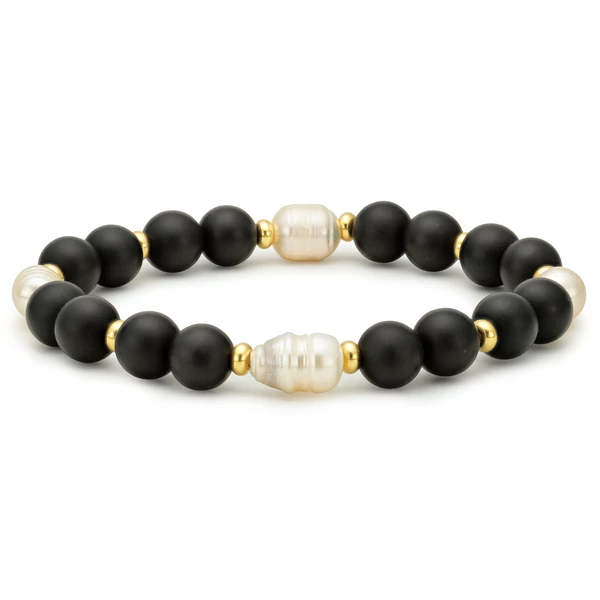 Matte onyx with rainbow pearl bracelet