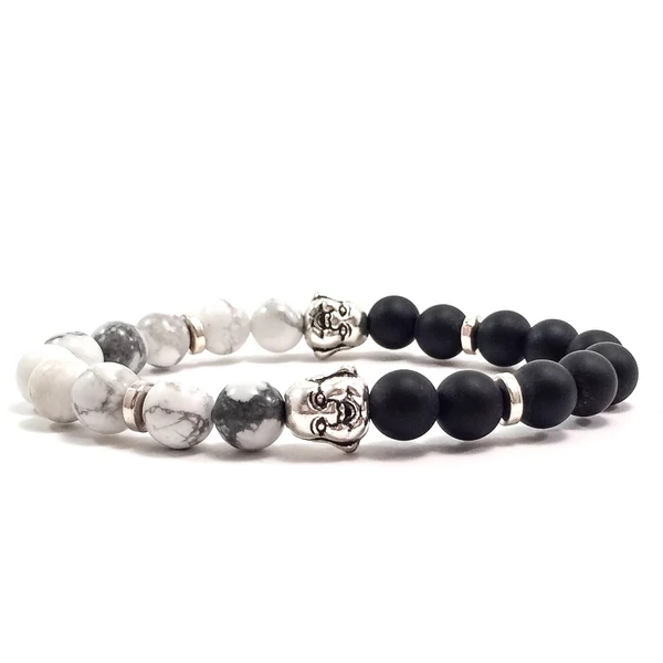 matte onyx and howlite buddha bracelet 