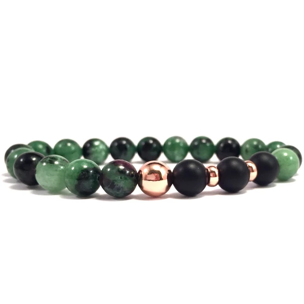 Zoizit és matt ónix rozé gyöngy karkötő