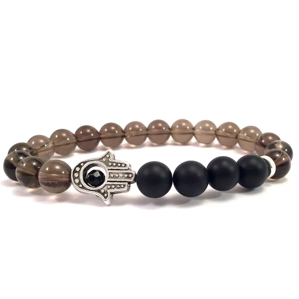  Cairngorm and matte onyx hamsa bracelet 