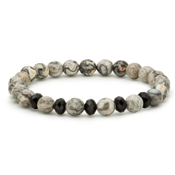 Matte onyx with rainbow pearl bracelet