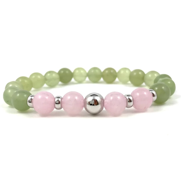 Jáde és rózsakvarc ezüst gyöngy karkötő