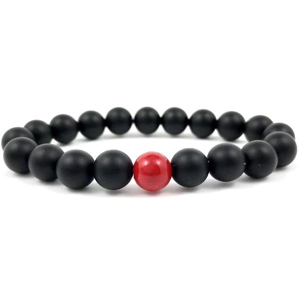 Matt ónix és korall fleck karkötő