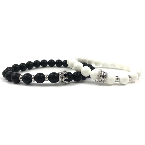 Páros ónix és gyöngyház ezüst queen & king karkötők