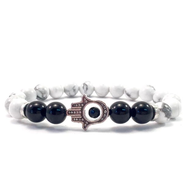 Howlite and onyx hamsa bracelet 