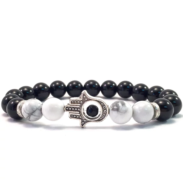 Onyx and howlite hamsa bracelet 