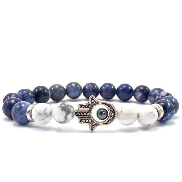 Sodalite and howlite hamsa bracelet 
