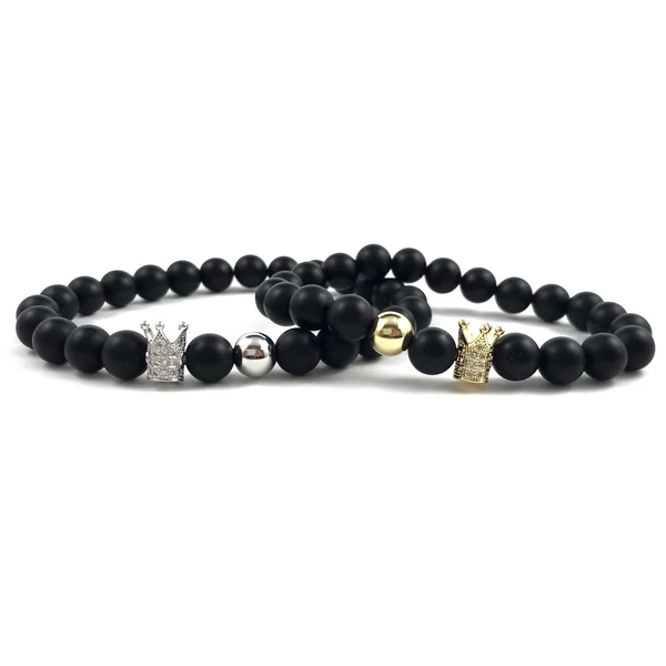 Páros ónix ezüst és arany queen & king karkötők