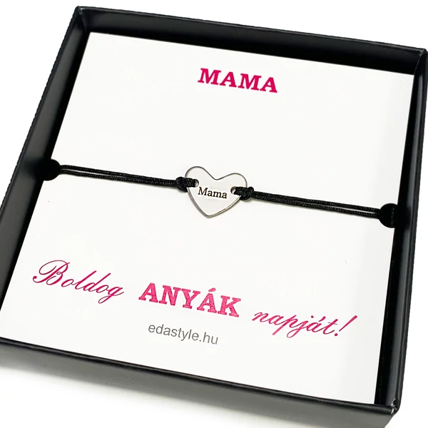 Szeretlek Mama fekete zsineg karkötő díszdobozzal