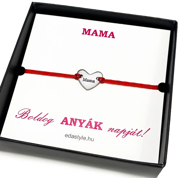 Szeretlek Mama piros zsineg karkötő díszdobozzal