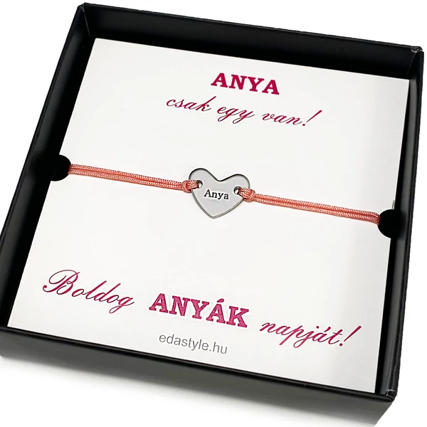 Szeretlek Anya barack színű zsineg karkötő díszdobozzal