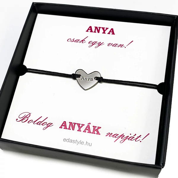 Szeretlek Anya fekete zsineg karkötő díszdobozzal