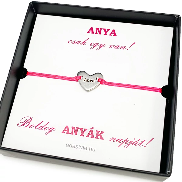 Szeretlek Anya rózsaszín zsineg karkötő díszdobozzal