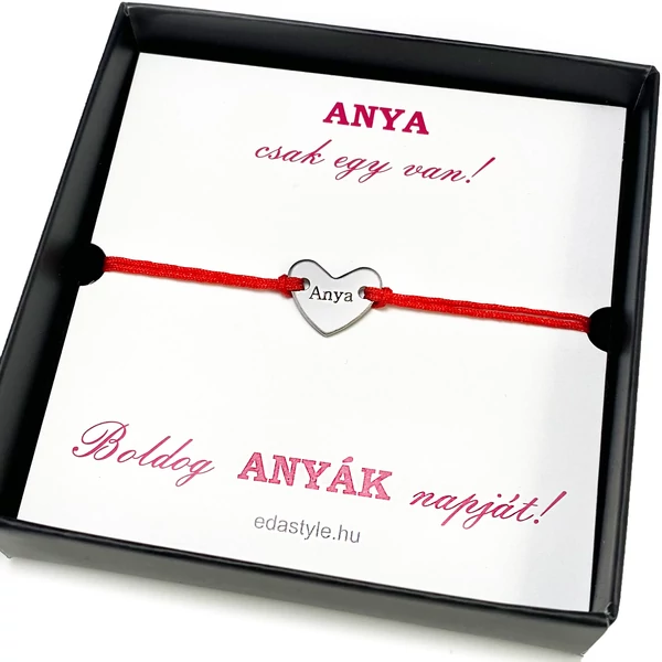 Szeretlek Anya piros zsineg karkötő díszdobozzal