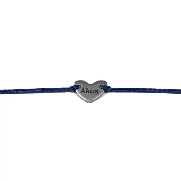 Gravírozott szív medálos kék zsineg karkötő