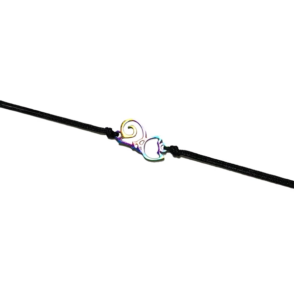 Szivárvány acél cica medálos zsineg karkötő