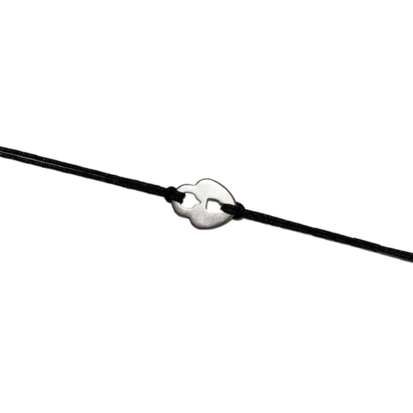 Ezüst acél lakat medálos fekete zsineg karkötő