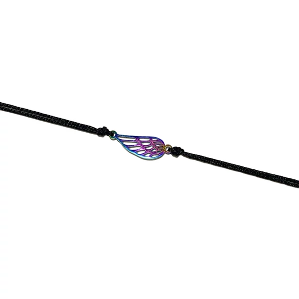 Szivárvány acél angyalszárny medálos zsineg karkötő