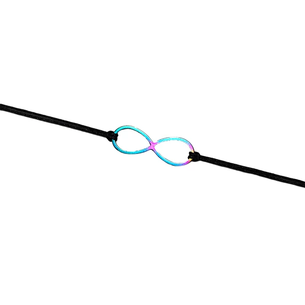 Szivárvány acél végtelen jeles fekete zsineg karkötő