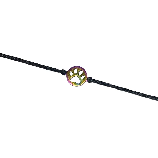 Szivárvány acél tappancs medálos zsineg karkötő