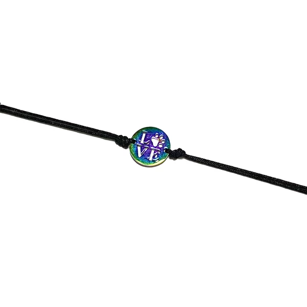 Szivárvány acél love tappancs medálos zsineg karkötő