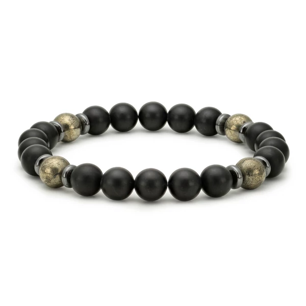 Matte onyx with rainbow pearl bracelet