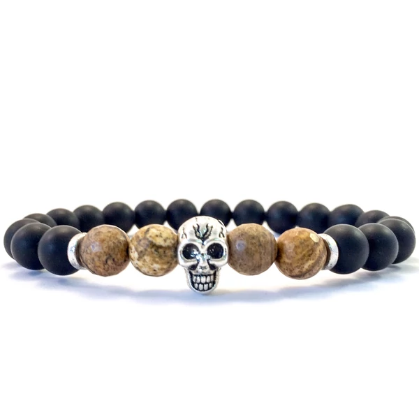 Matt ónix és jáspis koponyás karkötő FF