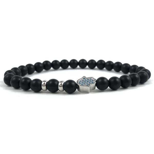 Matt ónix ezüst hamsa karkötő