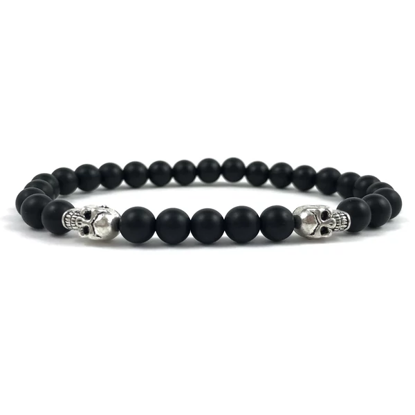 Matt ónix ezüst mini koponyás karkötő