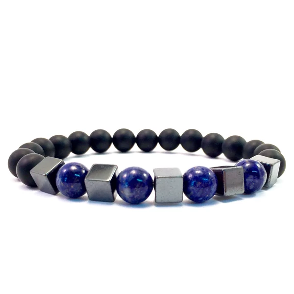 Matte onyx and lazuli hematite cube bracelet 