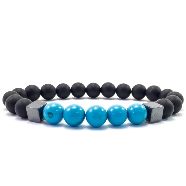 Matt ónix és türkid hematit 2 kockás karkötő FF