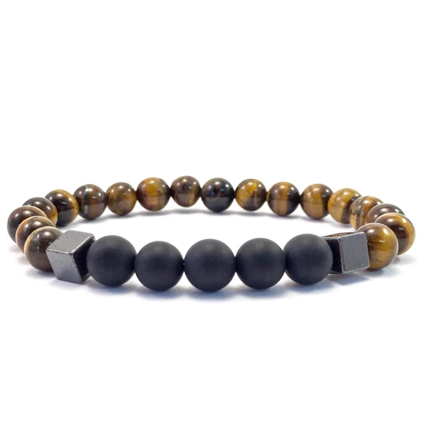Tigrisszem és matt ónix hematit 2 kockás karkötő FF