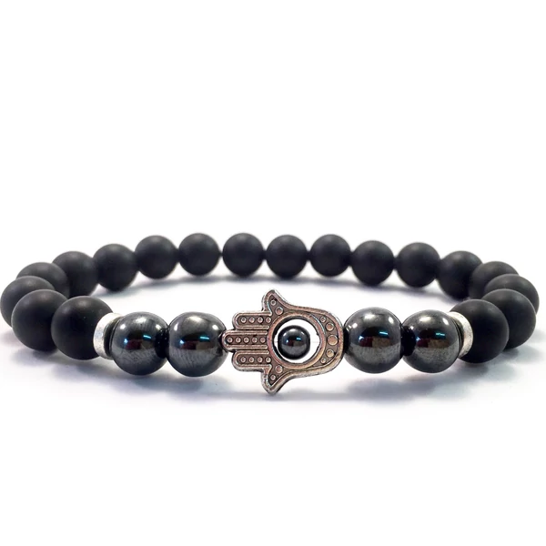 Matte onyx and hematite hamsa bracelet 