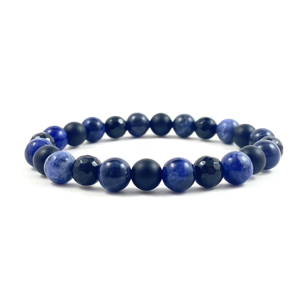 Matt ónix & szodalit & fazettált ónix gyöngy férfi karkötő