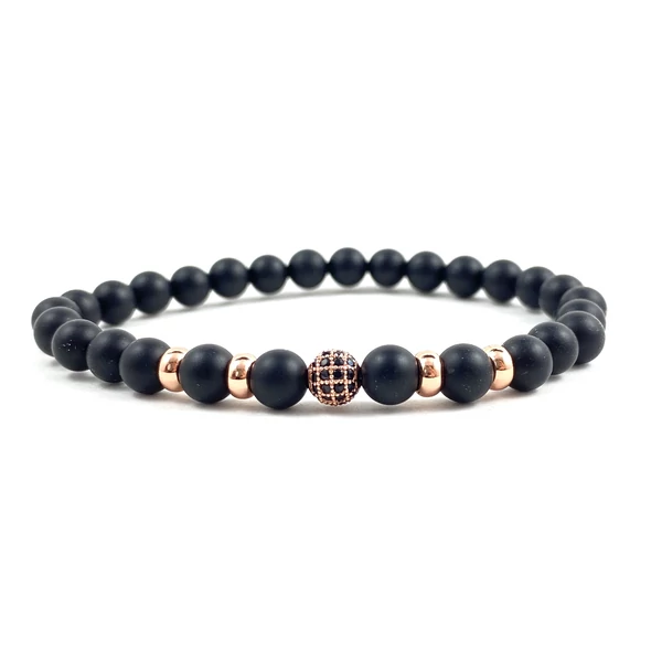 Matt ónix rozé mini cirkon labdás karkötő